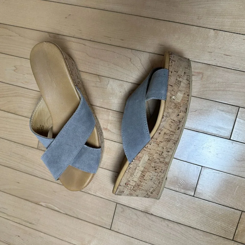 GARNET HILL Cork Sole Suede Criss Cross Platform Sandal Sandals Size 9